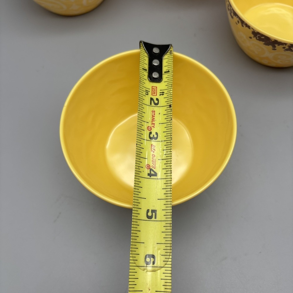 Cynthia Rowley Yellow Medallion Scroll Melamine Condiment Dip Bowls Set of 4 - Picture 6 of 7